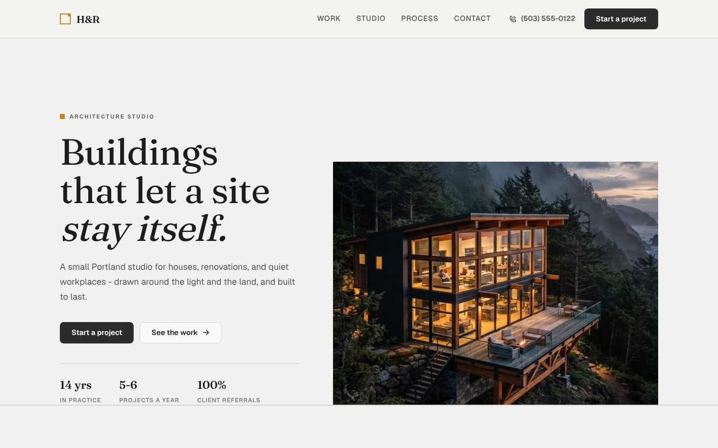 Screenshot of the Architect homepage
