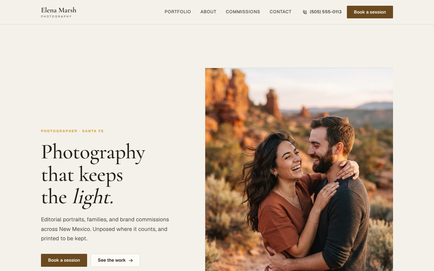 Screenshot of the Photographer homepage