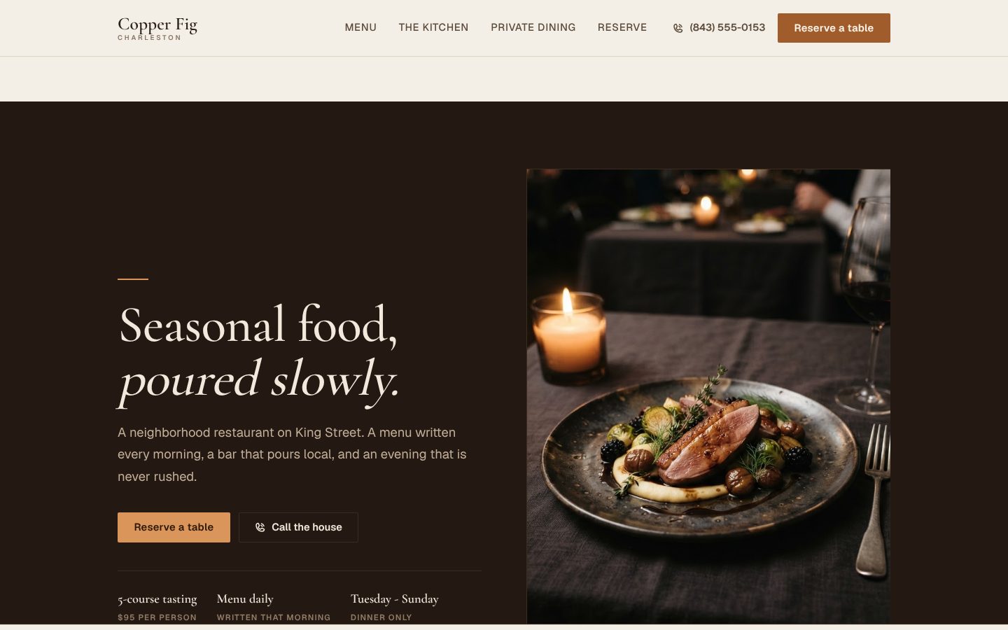 Screenshot of the Restaurant homepage